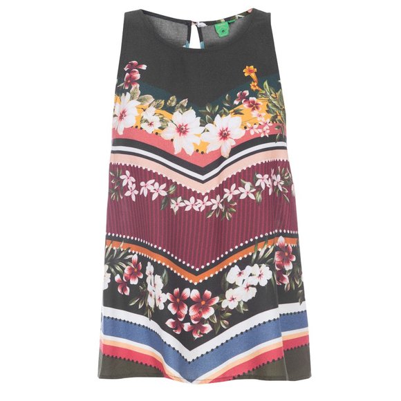 Farm Rio Floral Scarf Tank Top / Large / Keyhole Back Sleeveless - Picture 1 of 12